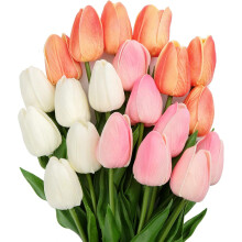 Mix-color realistic fake tulips, 13.5", compatible with home/wedding/decor – 10/20/24 pcs