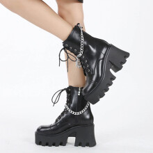 Plateau-Stiefel für junge Damen, Winterstiefel aus Lackleder und Synthetik mit dicker Sohle, Plateau-Ankle-Boots in Übergröße, Größe 6 (37)