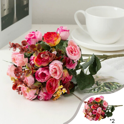 Conjunto de 2 botões de rosa artificiais – Plástico multicolorido 1
