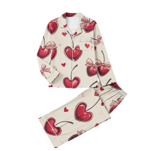Conjunto de pijama de mujer con estampado de corazones para el Día de San Valentín, pijama suave de 2 piezas, tejido elástico en 4 direcciones,