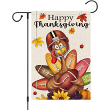 Glad Thanksgiving Kalkonhöstfotbollsflagga, 28x40", dubbelsidig säckvävsflagga för utomhusdekoration