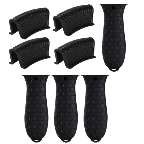 Worgeous8Pcs Θήκη λαβής σιλικόνης για κατσαρόλες από χυτοσίδηρο, μαύρη