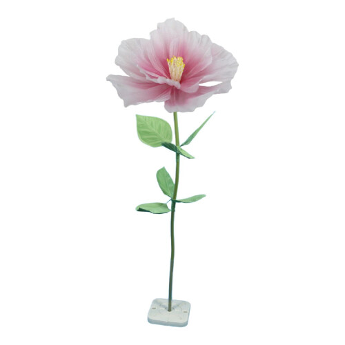 Flor artificial rosa com 50 cm de diâmetro e haste de 140 cm.