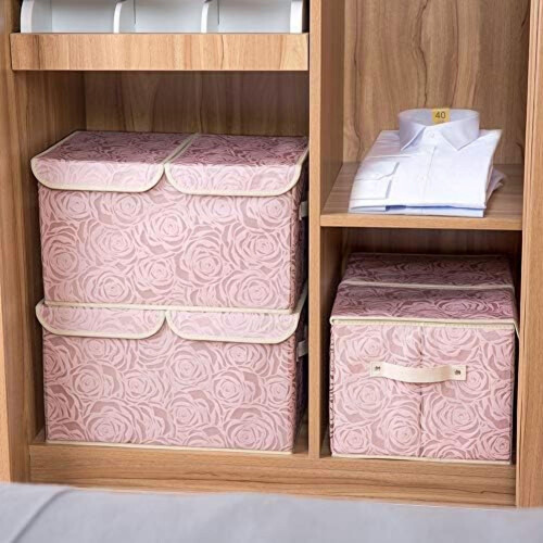 Large Fabric Storage Bin with Lid 45 x 30 x 30 cm 3-Pack 1