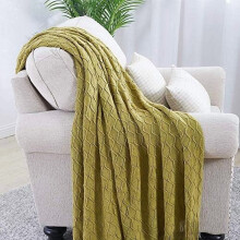 Olive Green Throw Blanket 50x60 Inches Throw Textured Solid Soft Sofa Couch Decorative Knit Blanket