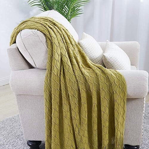 Olive Green Throw Blanket 50x60 Inches Throw Textured Solid Soft Sofa Couch Decorative Knit Blanket
