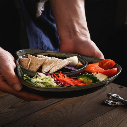Σετ μπολ σούπας και σάντουιτς από κεραμικό – Πιάτο δύο θέσεων με λαβή (μπλε 2