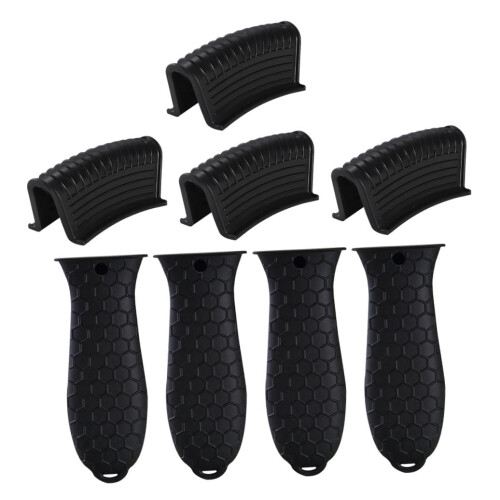 Worgeous8Pcs Θήκη λαβής σιλικόνης για κατσαρόλες από χυτοσίδηρο, μαύρη 2