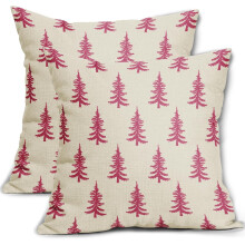 Capas de Almofada com Estampa de Árvore de Natal, 45x45 cm, Conjunto com 2, Estampa Rústica Vermelha de Inverno, Decoração Vintage de Fazenda
