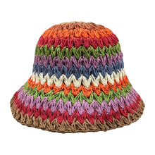 Sombrero de paja arcoíris de 56-58 cm de circunferencia para mujer, ideal para salidas de verano, con protección solar y diseño de pescador.