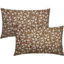 Capas de almofada lombar com estampa floral de margaridas em tons de marrom e bege, 30x50 cm, linho com estampa vintage em blocos, conjunto de 2,