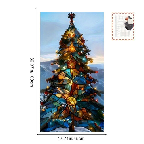 2D Kerstboom Raamsticker – Gekleurd Glaseffect, 2