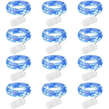 12 LED-keijuvalopakkaus, paristokäyttöinen, vedenpitävä hopeinen lanka, 2,1 m, 20 LEDiä, tulikärpänen/tähtikuvio/kuuaiheinen häihin,