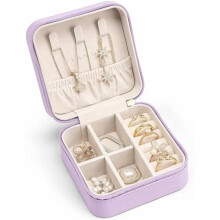 Small Travel Jewelry Box Organizer - Girls Women Gift Rings Earrings Necklaces Jewelry Storage Display Case Purple
