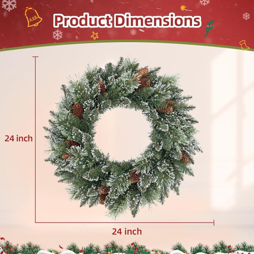 Couronne de Noël LED de 61 cm avec aiguilles de pin givrées 1