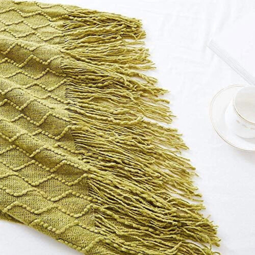 Olive Green Throw Blanket 50x60 Inches Throw Textured Solid Soft Sofa Couch Decorative Knit Blanket 2