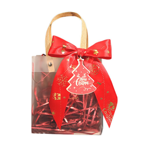 Sac cadeau de Noël transparent avec poignée dorée, rouge 1