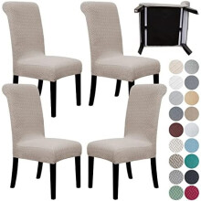 Lot de 4 housses extensibles pour chaises de salle à manger avec ceinture de sécurité, couleur taupe