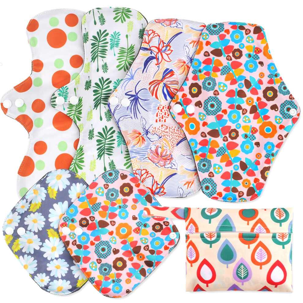 ZOUYUE Reusable Sanitary Pads, Bamboo Charcoal Fiber Waterproof Menstrual Pads with Wet Bag â Washable, Air-Permeable, Soft Incontinence Pads