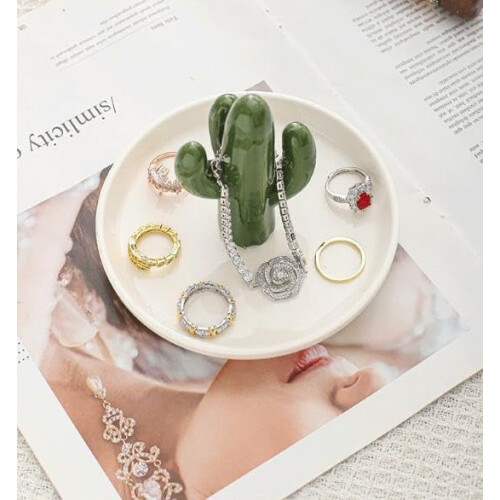 Ceramic ring holder with aloe and cactus design 1 piece 2