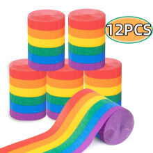 Duhové krepové papírové stuhy, 12 rolí, 2,36 palce x 32,8 stop