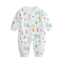 Nyfödd Sparkdräkt med tryckknappar 0-12M Bomullsblandning Långärmad Jumpsuit Unisex Babybody Nyfödd Sparkdräkt