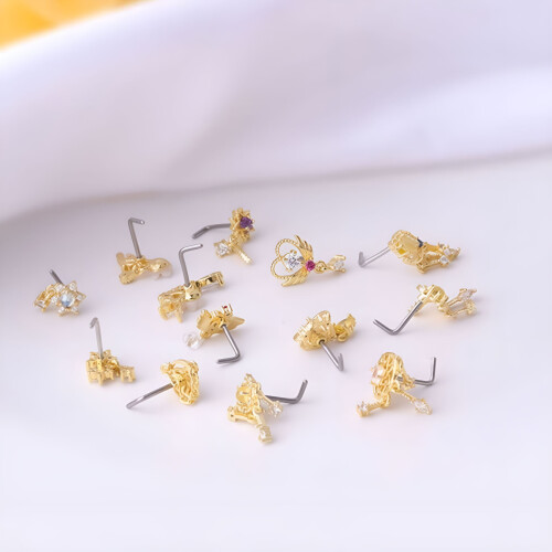 DESIGNICE Κρεμαστά Μύτη Studs Πολύχρωμα Ινδικά Βιδωτά Δαχτυλίδια Μύτης Κοσμήματα Piercing 1