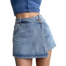 JUMESG Denim Skorts voor Dames Cargo Wrap Jeans Skort Rokjes Rekbaar Hoge Taille Rok Shorts Country Concert Kleding (Blauw, S)