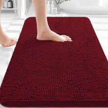 Badematten 91 x 61 cm, weiche, saugfähige Chenille-Badematten mit Gummirückseite, schnelltrocknend und maschinenwaschbar, bordeauxrot – passend