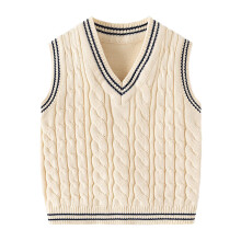Colete Mikilon para meninos, tamanhos 1 a 8 anos, tricô com decote em V e tranças, estilo uniforme escolar.