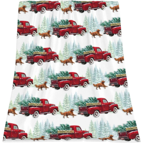 Manta decorativa estilo fazenda com estampa de caminhão vermelho e cachorro, 101,6 x 127 cm (40 x 50 polegadas)
