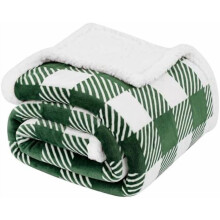 Sherpa Plaid Throw Blanket Green White 60x70 Inch