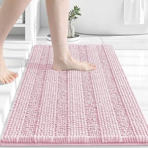 Chenille randig badrumsmatta 76x51 cm rosa