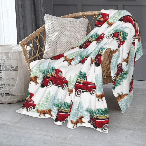 Manta decorativa estilo fazenda com estampa de caminhão vermelho e cachorro, 101,6 x 127 cm (40 x 50 polegadas) 1