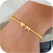 Heart Initial Bracelet for Women - Dainty Gold Beaded Bracelets for Women Trendy Charm Letter A-Z Personalized Heart Jewelry Gifts