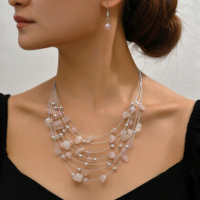 Conjunto de collar y pendientes multicapa para mujer, conjunto de collar y pendientes multicapa de cristal sintético, joyería de estilo bohemio con