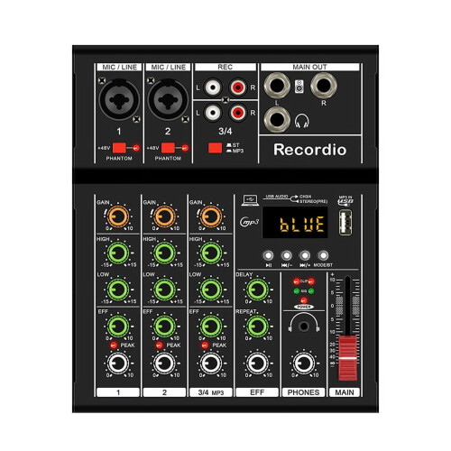 -A4Professional Φορητή Ψηφιακή Κονσόλα DJ με Μίκτη USB Live SingingΜίκτης Ήχου 4Channel Μαύρος