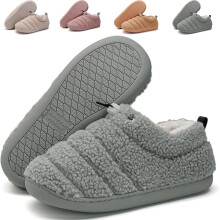 Dames pantoffels in camperstijl met sherpa-voering, fleecevoering, antislipzolen en memory foam – warme pantoffels voor binnen en buiten.