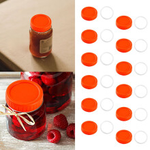 Pacote com 12 tampas de 70 mm para potes de boca regular com anéis de silicone, próprias para alimentos, à prova de vazamentos, reutilizáveis –