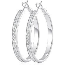 Rhinestone Hoop Earrings Women 925 Sterling Silver Gold