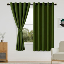 Perdele opace verde măsliniu cu bretele, 107x160 cm, set