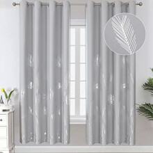 Light Grey Blackout Curtains 52x72 in Silver Palm Pattern