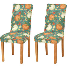 Housses de chaises vert turquoise Ă motifs citrouilles et tournesols, lot de 4, extensibles, pour salle Ă manger, salon, hĂ´tel ou salle de banquet.