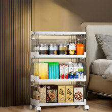 Chariot de rangement pliable à roulettes avec roues à 360, organisateur à 3 niveaux en plastique transparent, robuste pour la cuisine, le salon