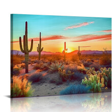 Sonoran Desert Cactus Wall Art – Sunset Landscape Canvas Print, Southwest Decor for Living Room & Office, Ready to Hang