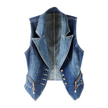 Jackets for Women 2025 Trendy Slim All-match Lapel Blue Denim Vest Jacket Vest Tops Blue