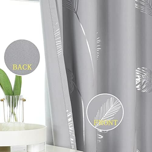Light Grey Blackout Curtains 52x72 in Silver Palm Pattern 2