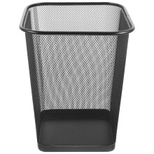 Metal Waste Paper Basket Trash Can Black 1Set for Home Use