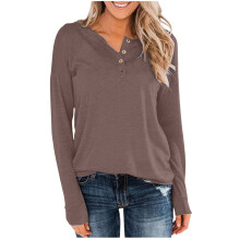 Blusa de manga larga con cuello en V para mujer, estilo casual de verano, holgada, tipo túnica con botones.