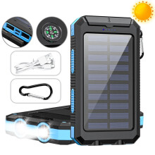 Xhy Solcelledrevet Powerbank 20000mAh med 4 kabler Hurtiglading Eksternt Batteri Bærbar Solcellelader Innebygd LED-lommelykt Blå